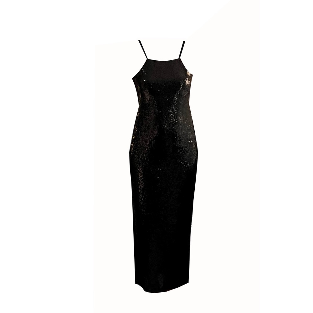 Long black sequin dress with halter neck, prom dress, bridesmaids, fancy dress